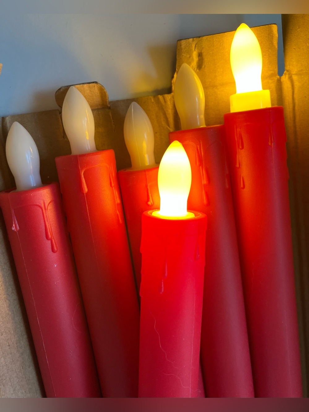 NIB 9” Red Drip Flameless LED Taper Party Battery Operated Candles Pack of 6